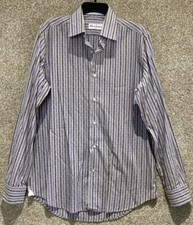 Robert Graham Mens Long Sleeve Flip Cuff Button Dress Shirt Size 15.5 39 Striped