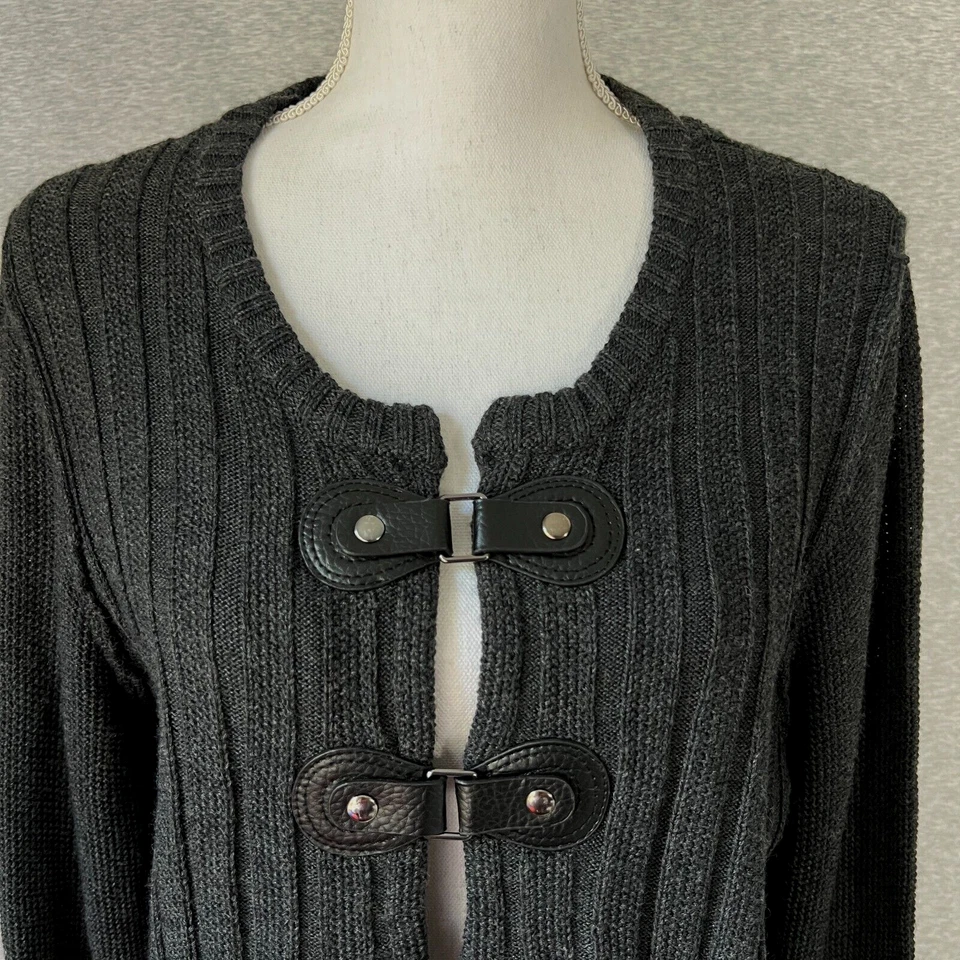 Cárdigan suéter Tahari para mujer extra grande gris mezcla de lana merino tejido palanca Foto 2 de 4