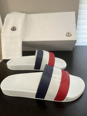 New Moncler Basile Striped Slide Sandals White Men's 9 (42