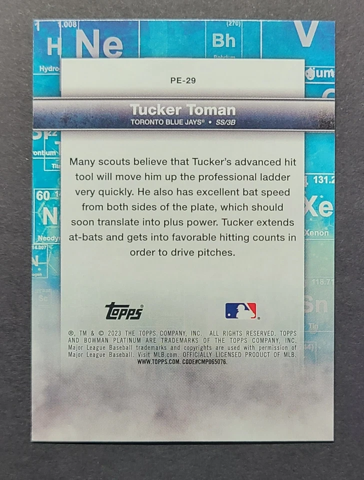 Tucker Toman 2023 Bowman Platinum Baseball Precious Elements #PE-29 Blue Jays - Image 2 of 2