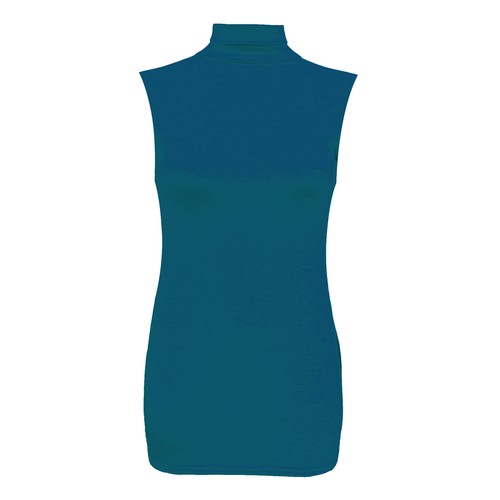 Ladies Plain Polo Neck Womens Sleeveless Stretch Turtle Jersey Basic Top 10-24 - Picture 4 of 13