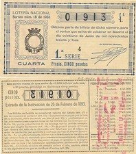 Nationale Lotterie. Ziehung Nr. 18 von 1933. Nummer 01913.