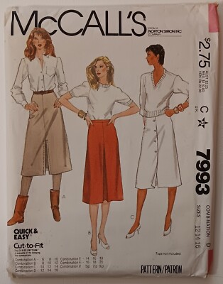 McCalls 7993 - Vintage 1982 Skirt w Variations Pattern UCFF 12,14,16 | eBay