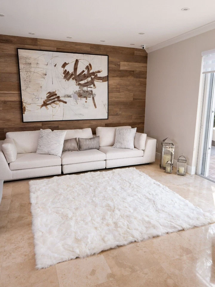 AUTÉNTICA MANTA BLANCA DE PIEL DE ALPACA BEBÉ, TALLA QUEEN, 82 X 87 pulgadas Foto 2 de 4