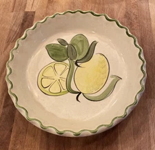 Los Angeles Potteries Ovenware Vintage 1971 Ceramic Pie Plate Lemons 10" 