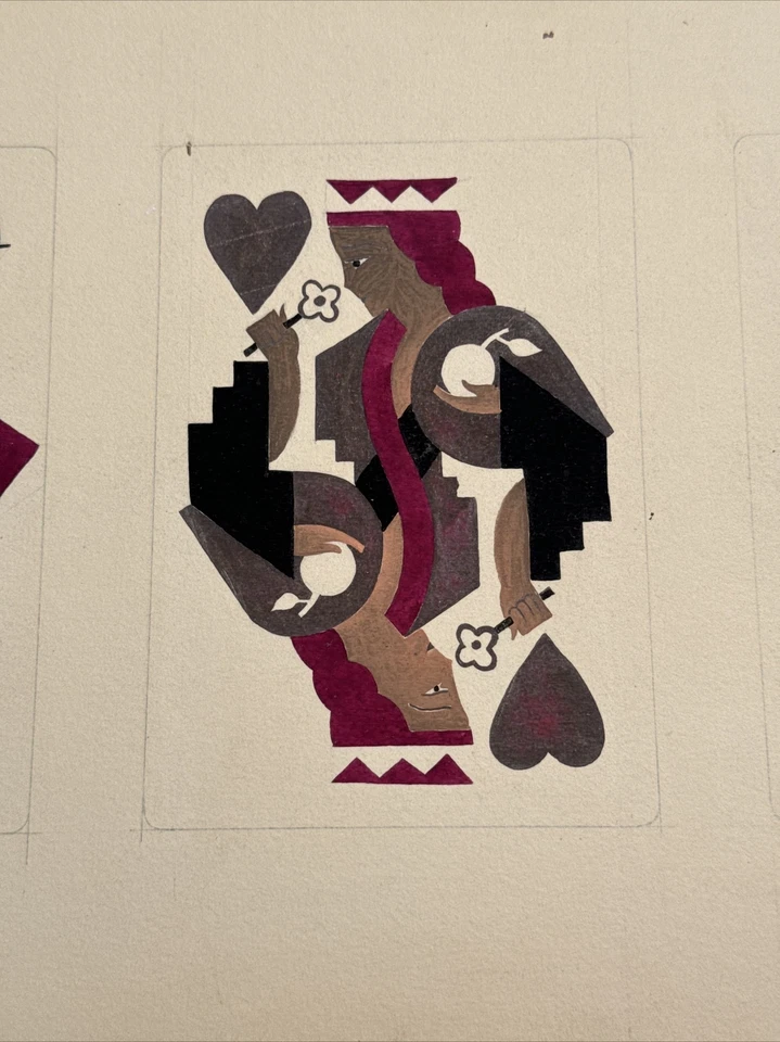 PINTURA ANTIGUA Ilustración Tarjetas de Juego de Poker Rey Reina FIRMADAS M CARL 1930 Foto 4 de 4