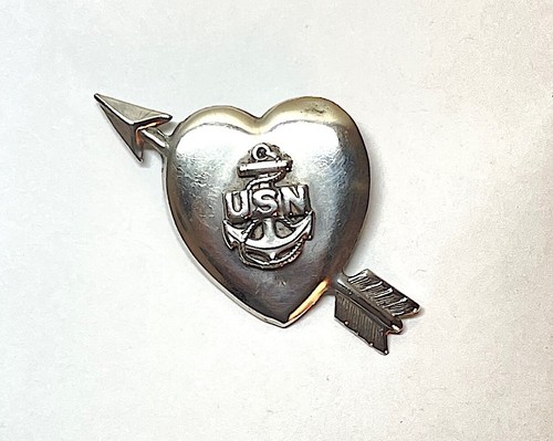 Vintage Sterling Silver USN Heart Military Pin