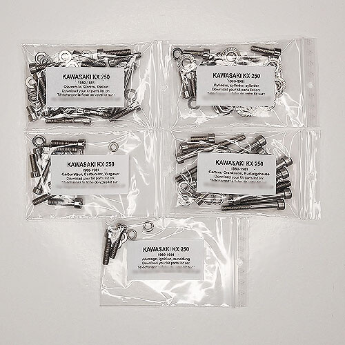 Kit visserie moteur KX 250 Kawasaki 1980-1981 complet empreinte Phillips acier inoxydable
