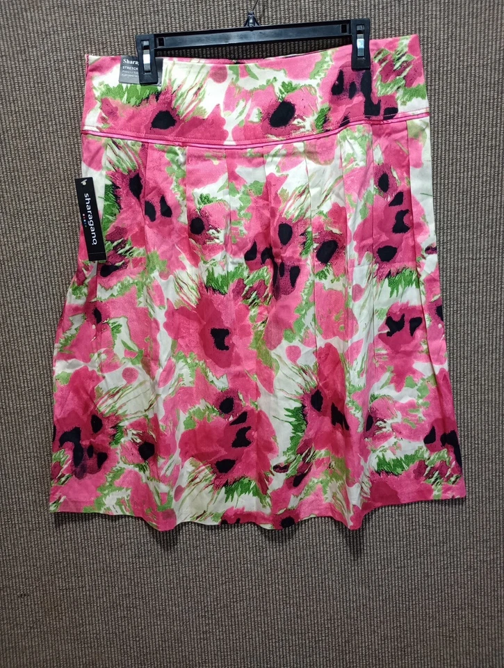 Sharagano 裙子女式 14 粉色白色花卉褶饰喇叭宽腰带 — 第 4/4 张图片