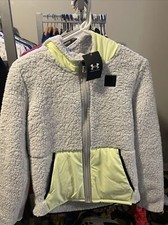 Under Armour Long Sleeve Full Zip Sherpa Jacket Size Large Boys Grey Green Hood