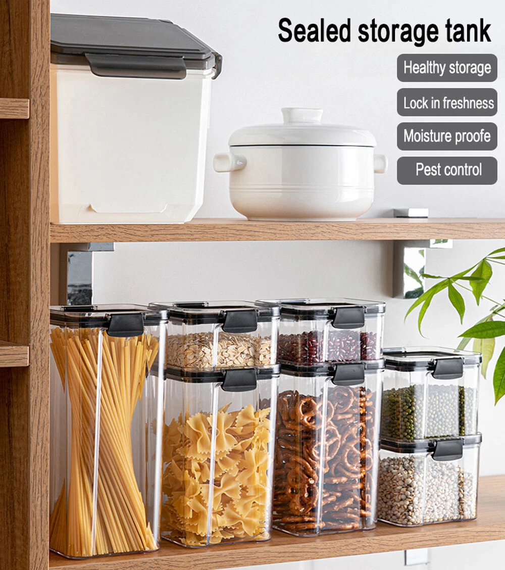 Airtight Food Storage Container,Food Storage Box Multigrain Storage  Tank,Plastic Transparent Stackable Kitchen Sealed Jar