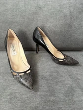 JIMMY CHOO London Women's Snakeskin And Black Pointy Toe Pumps Size 37 6.5-7