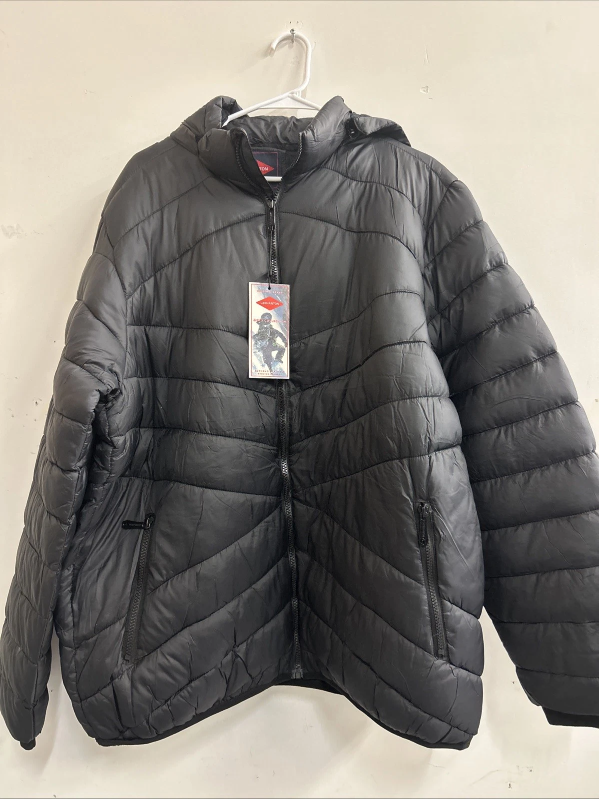 Leehanton Black Men’s Puffer Coat Size XL Removable Hood