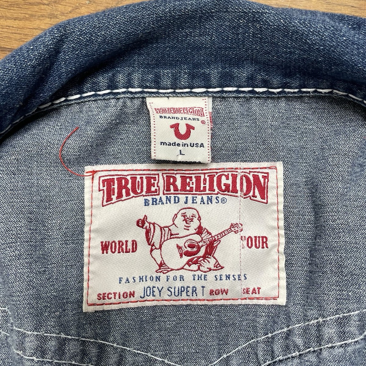 True Religion Blue Denim Jacket Sz Large Joey Super T Y2K
