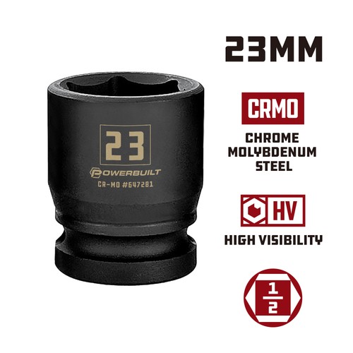Powerbuilt 1/2 Inch Drive x 23 MM 6 Point Impact Socket - 647281 - Picture 2 of 5