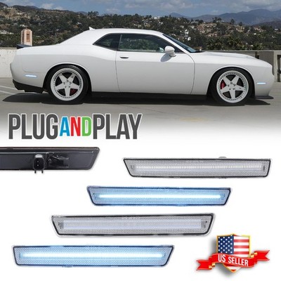 For 15-23 Dodge Challenger Clear Side Marker Lights Ice Blue LED Kit, Front+Rear