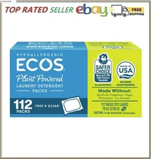 ECOS ECO FRIENDLY LAUNDRY DETERGENT SOAP PACKS NON TOXIC FREE & CLEAR HE 112 PCK