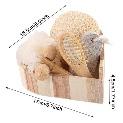 5 Piece Relaxing Bath & Body Collection Spa Gift Set with Wooden Basket New