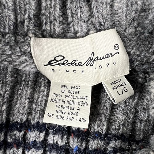 Vintage Eddie Bauer Gray Knit Sweater 100% Wool Patchwork Design Mens Size Large - Picture 4 of 6