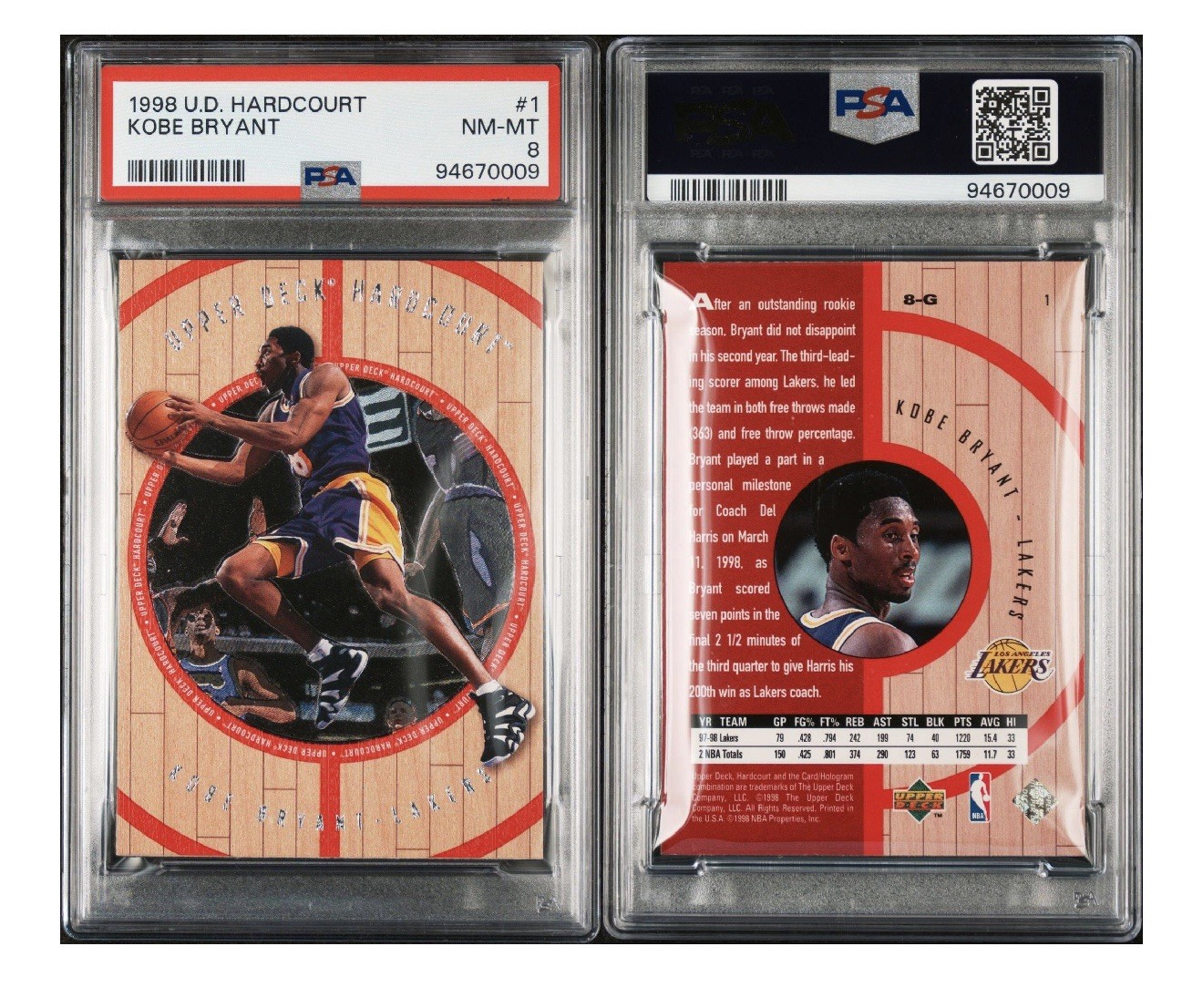 1998-99 Upper Deck Hardcourt Kobe Bryant #1 Lakers PSA 8 HOF view 5