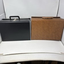 2 Vintage Cassette Tape Storage Carrying Cases Black Hard Shell  Tan Briefcase