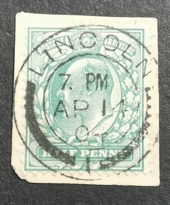 gb Lincoln CDS 1904, Code 1- Ed. VII half penny green- on piece