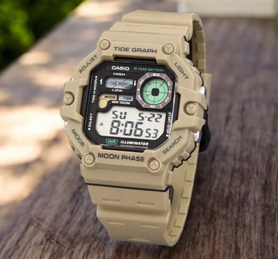 Casio WS-1700H-5A Digital Khaki Heavy-Duty Design Tide graph Moon
