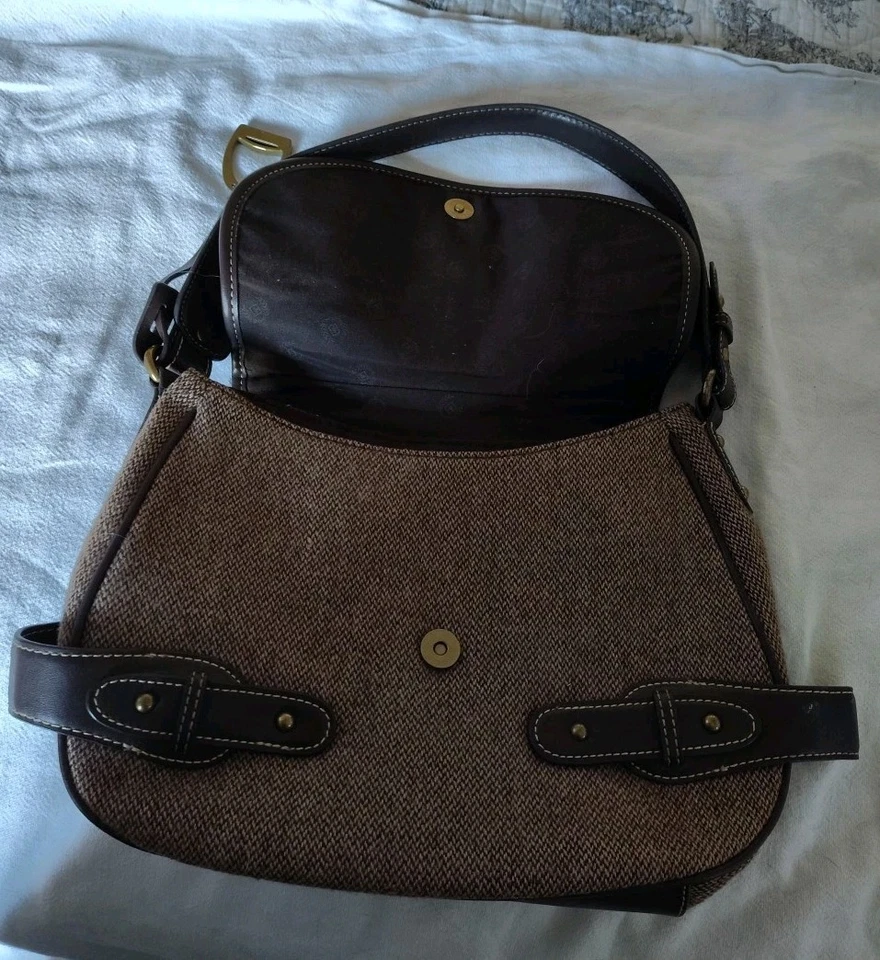Vintage • Cartera Ralph Lauren • Cuero Tweed Marrón Foto 3 de 4