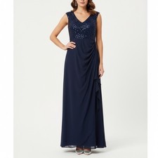 Alex Evenings Navy Blue Sequin Lace Evening Gown Size 16