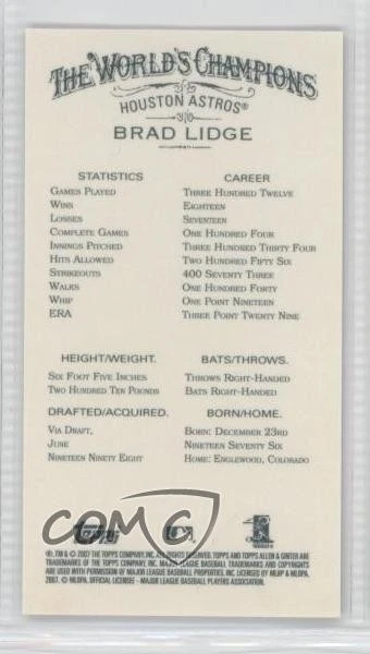 2007 Topps Allen & Ginter's Mini Black Border No Number Back Brad Lidge #83 - Image 2 of 2