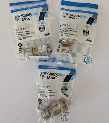 SHARKBITE 3/4'' X 1/2'' Push-to-Connect Reducing Coupling, #U058LFA, SET OF 3