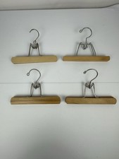 4 Pc Set Vintage Antique Wooden Metal Pants Skirt Hangers Clamp Clip 9"  10