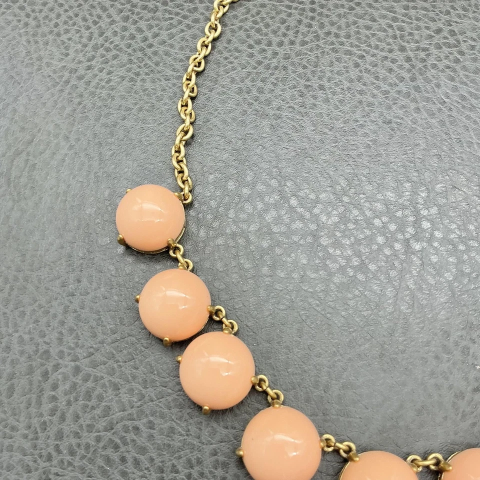 J.Crew Statement Necklace Women Peach Resin Cabochon Gold Tone Chain Adjustable - Image 4 of 4