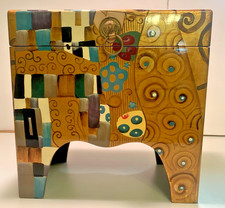 Grande cassapanca in legno 11" Gustav Klimt il bacio con piedi Art Nouveau portagioie