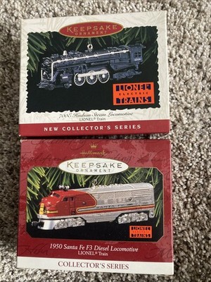 Hallmark Keepsake Ornaments 700E Hudson Steam Loco & 1950 SantaFe F3 Diesel Loco