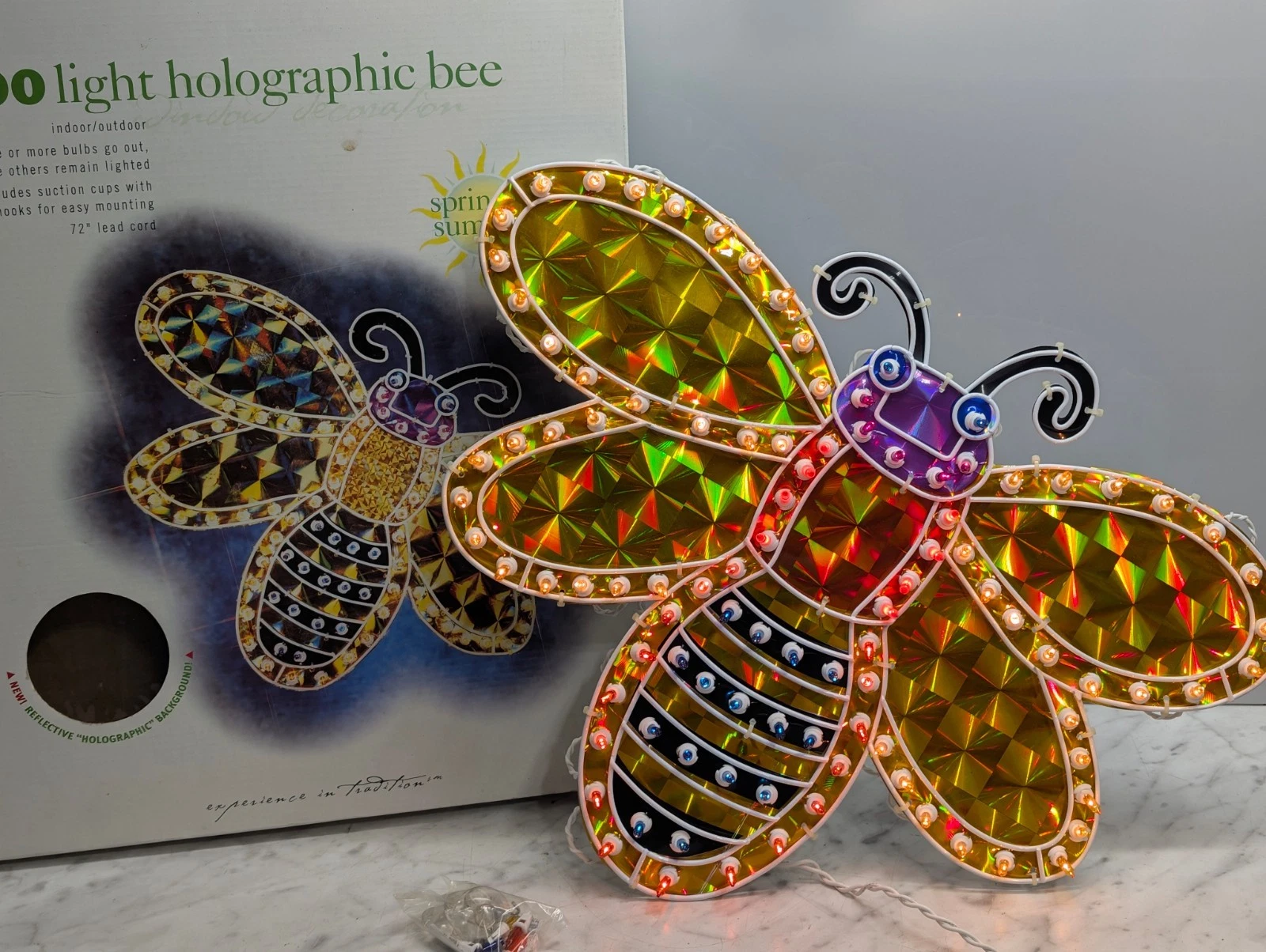 NOMA 100 Light Holographic Bee String Lights Indoor Outdoor Spring Decor ~