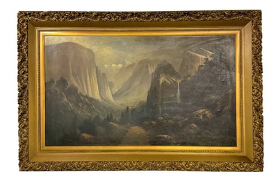 #ad John Joseph Englehart American Oil Painting quot;Indian Encampment in Yosemite Valle $1540.00