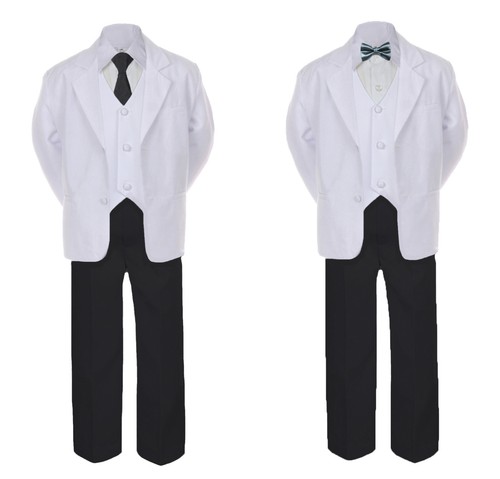 Formal Black White Suit Set Dark Gray BowTie Neck Tie Vest Boy Baby Toddler Teen - Picture 4 of 10