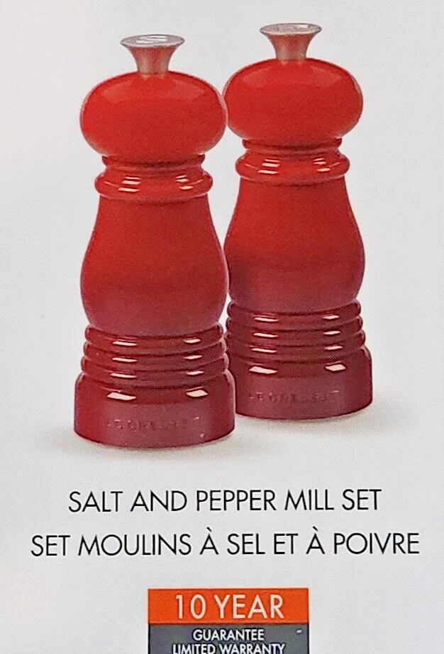 Le Creuset 2 Piece Salt and Pepper Mill Set 5" High Cerise Red New Boxed