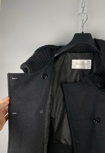 Max Mara Womens Luxury Alpaca Wool High Neck Black Pea Coat Jacket Sz US 6 / S - Picture 10 of 18