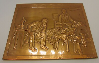 Doctor Sick Child Distressed Parents Vintage Handcrafted Bertoli Copper Plaque