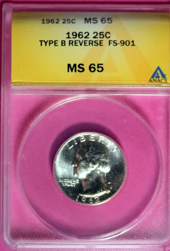 1962 - ANACS MS65 TYPE B REV FS-901 WASHINGTON QUARTER!!  #B29410