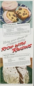 1953 California Raisin Recipes Cupcake Quickies Frosting Vintage Print Ad BH2