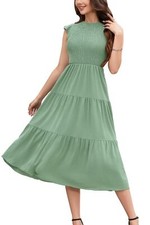 ZOOMOON Women's Maxi Dress Smocked Waist Army Green - Size XL
