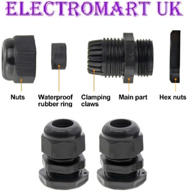 2 X 20 MM M20 NYLON KABELVERSCHRAUBUNG VERSCHRAUBUNG KOMPRESSION PASSEND IP68 BEWERTET SCHWARZ