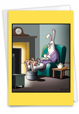 1 Funny Easter Card with Envelope - Bunny Slippers Easter C3175EAG