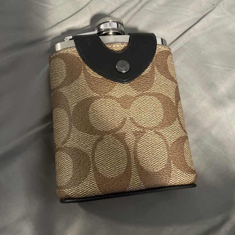 Coach Flask in Signature Canvas/Calf Leather Color Khaki NEW