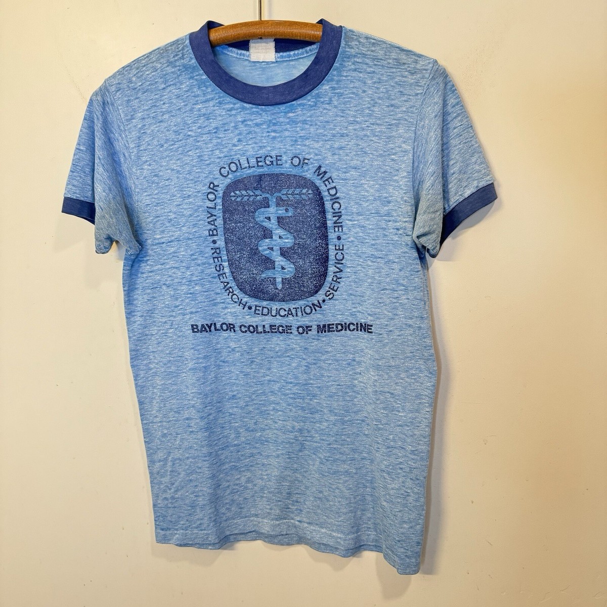 Vintage Baylor College of Medicine Sky Blue Ringer Tee T