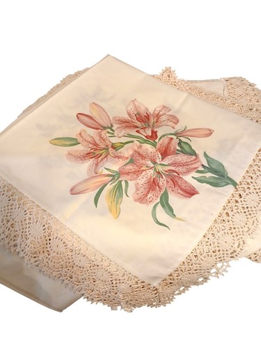 Vintage EUC Chintz Servietten 8-24" gehäkelt Spitze Borte verschiedene Blumen Blockdruck - Bild 7 von 14