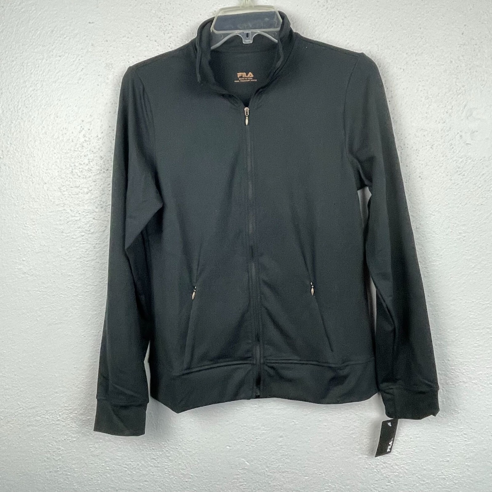 Giacca da donna nera con cerniera completa nuova con etichette FILA Taglia S